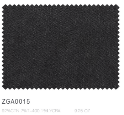 Textured black fabric swatch with 'ZGA0015' label