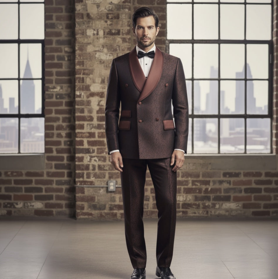 Tuxedo Burgundy and Black Patterned Jacquard Jacket 