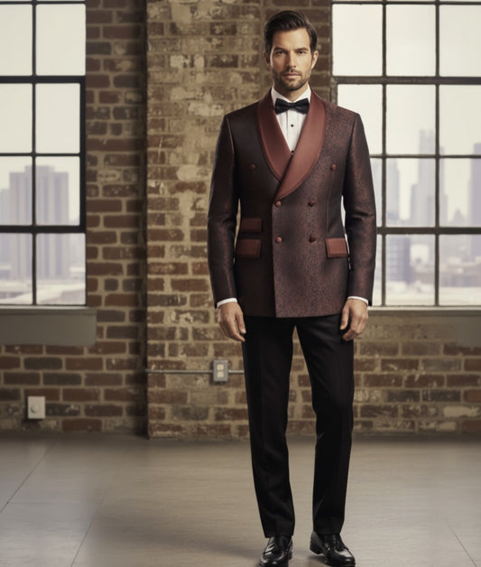Tuxedo Burgundy and Black Patterned Jacquard Jacket / Style Number J39181/220