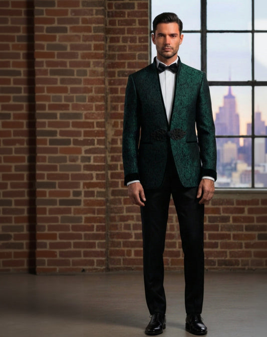 Tuxedo Green and Black Patterned Jacquard Jacket / Style Number J39175/220