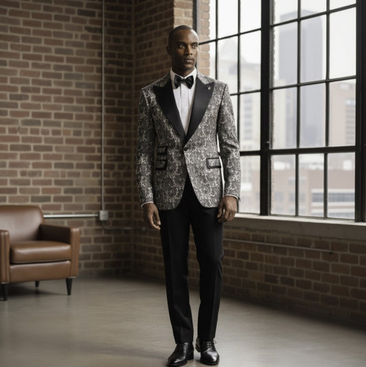 Tuxedo Grey and Black Jacquard Jacket/  Style Number J39133/200