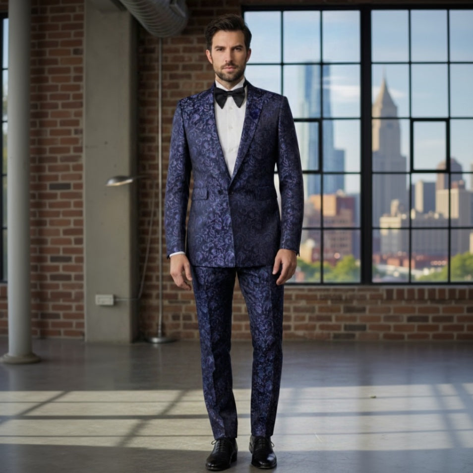 Tuxedo Navy Brocade Jacket/  Style Number J39105/200