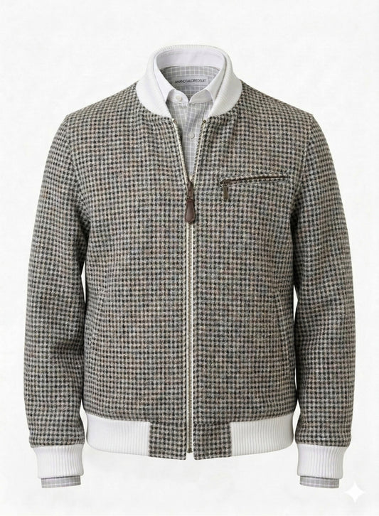 Tweed Bomber Jacket Black and white geometric 