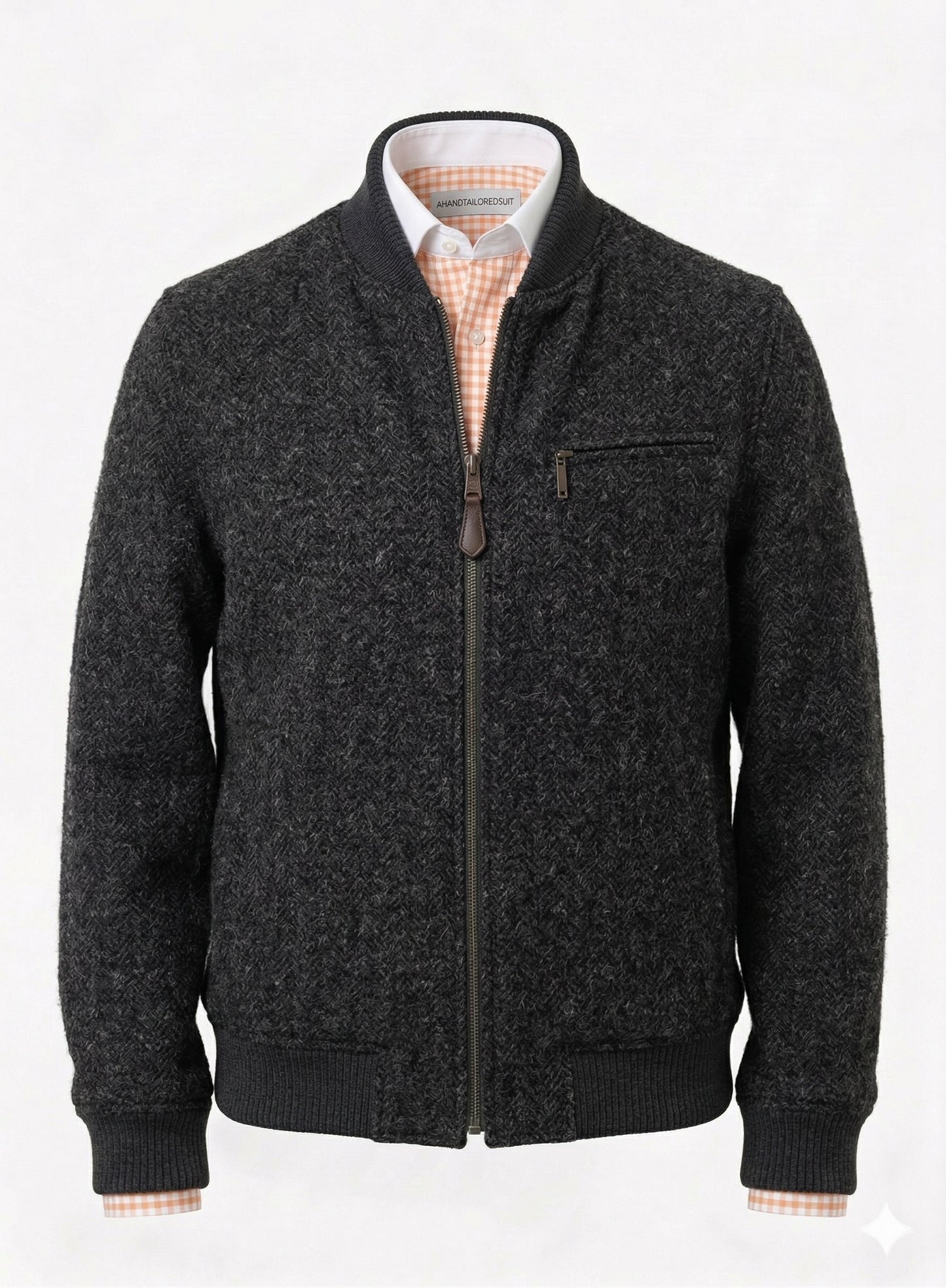 Tweed Bomber Jacket Dark grey herringbone.