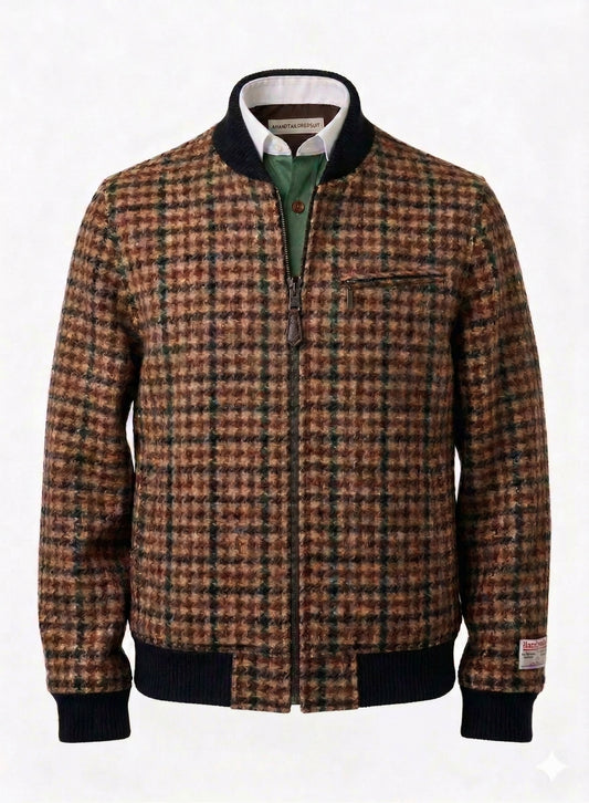 Tweed Bomber Jacket brown & beige dogtooth
