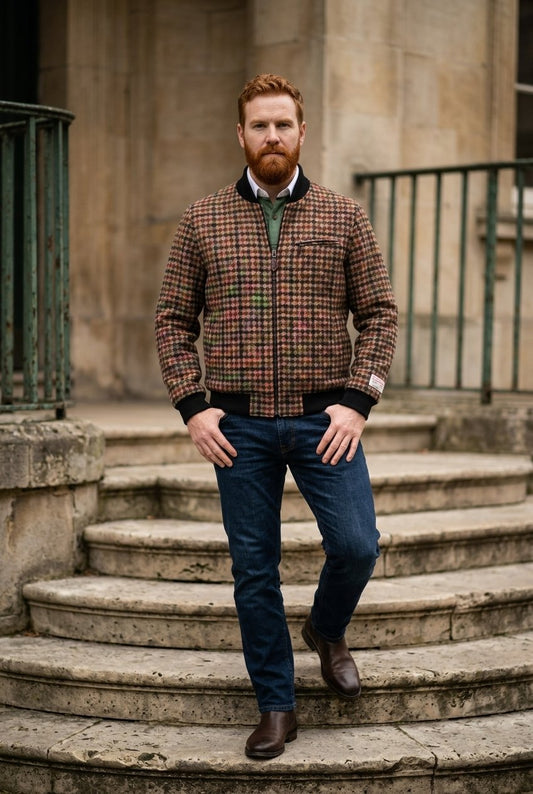 Tweed Bomber Jacket brown & beige dogtooth £699