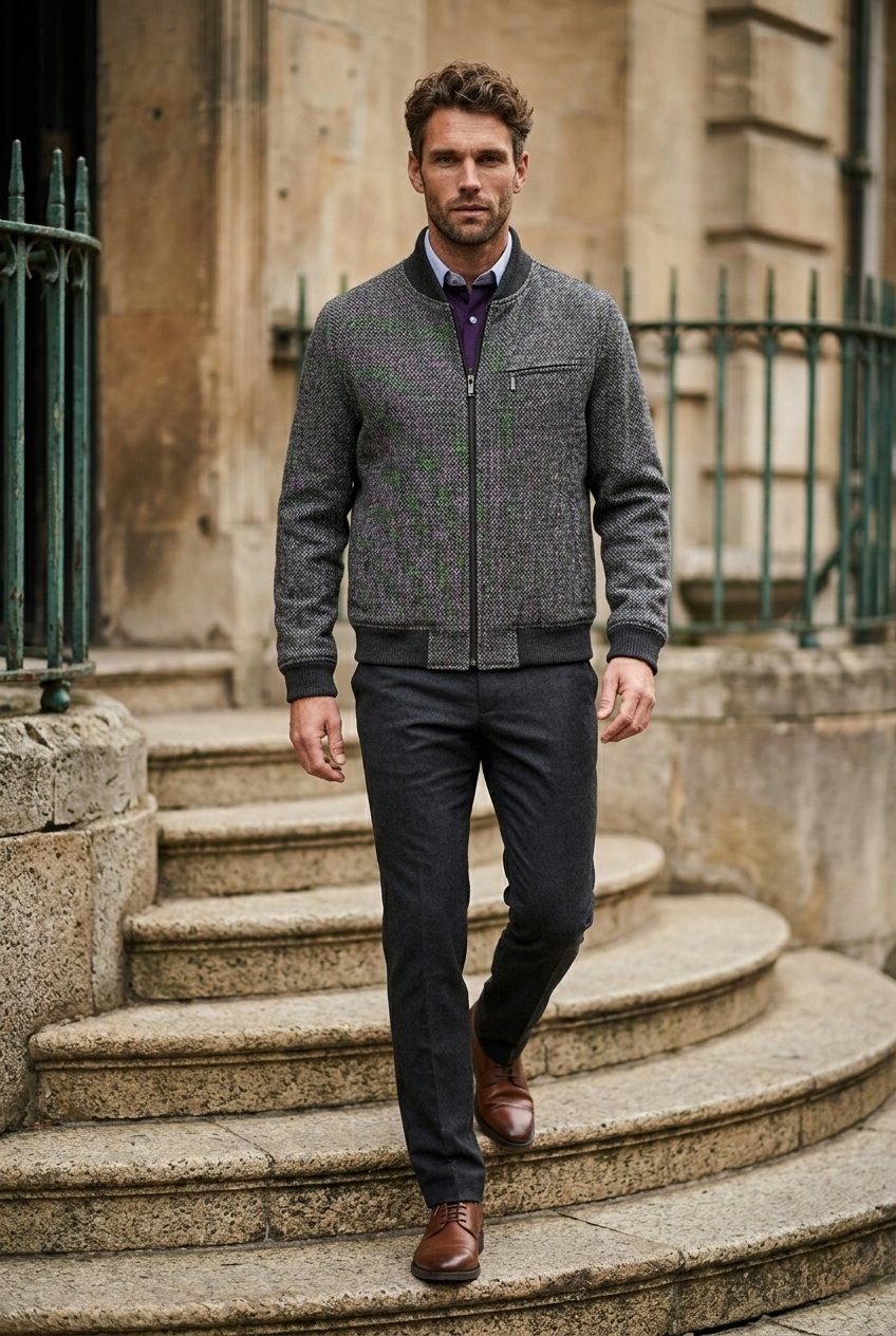 Tweed Bomber Jacket grey barleycorn £699
