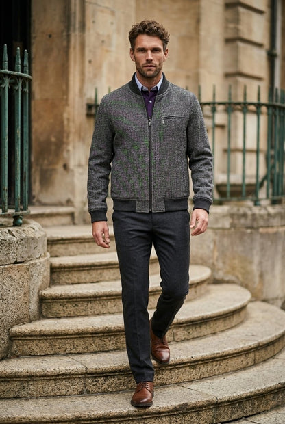 Tweed Bomber Jacket grey barleycorn £699