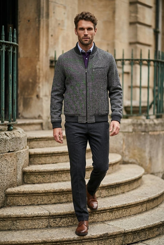 Tweed Bomber Jacket grey barleycorn £699