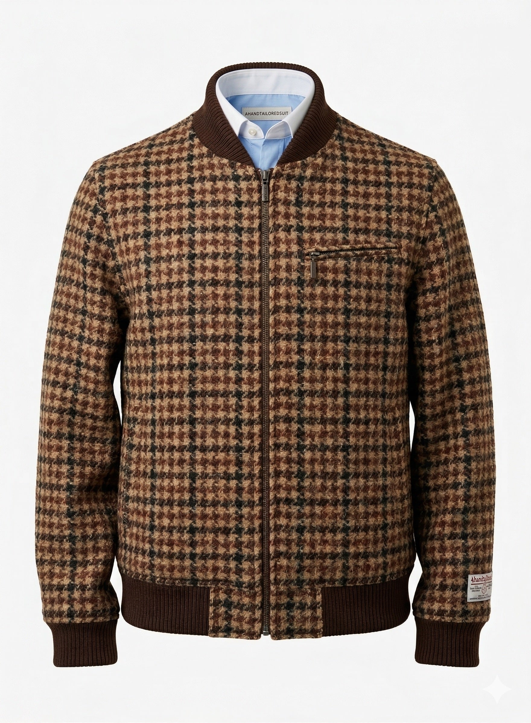 Tweed Bomber Jacket multicoloured dogtooth pattern