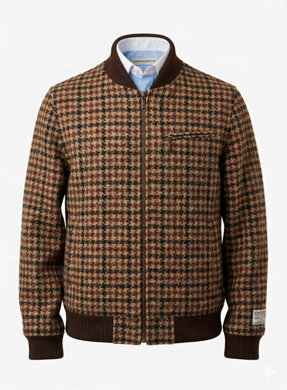 Tweed Bomber Jacket multicoloured dogtooth pattern