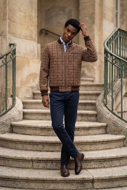 Tweed Bomber Jacket multicoloured dogtooth pattern £699