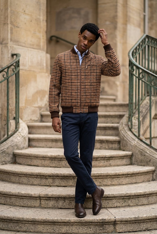 Tweed Bomber Jacket multicoloured dogtooth pattern £699