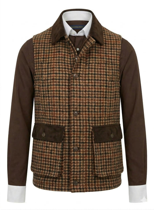Tweed brown & beige dogtooth Gilet