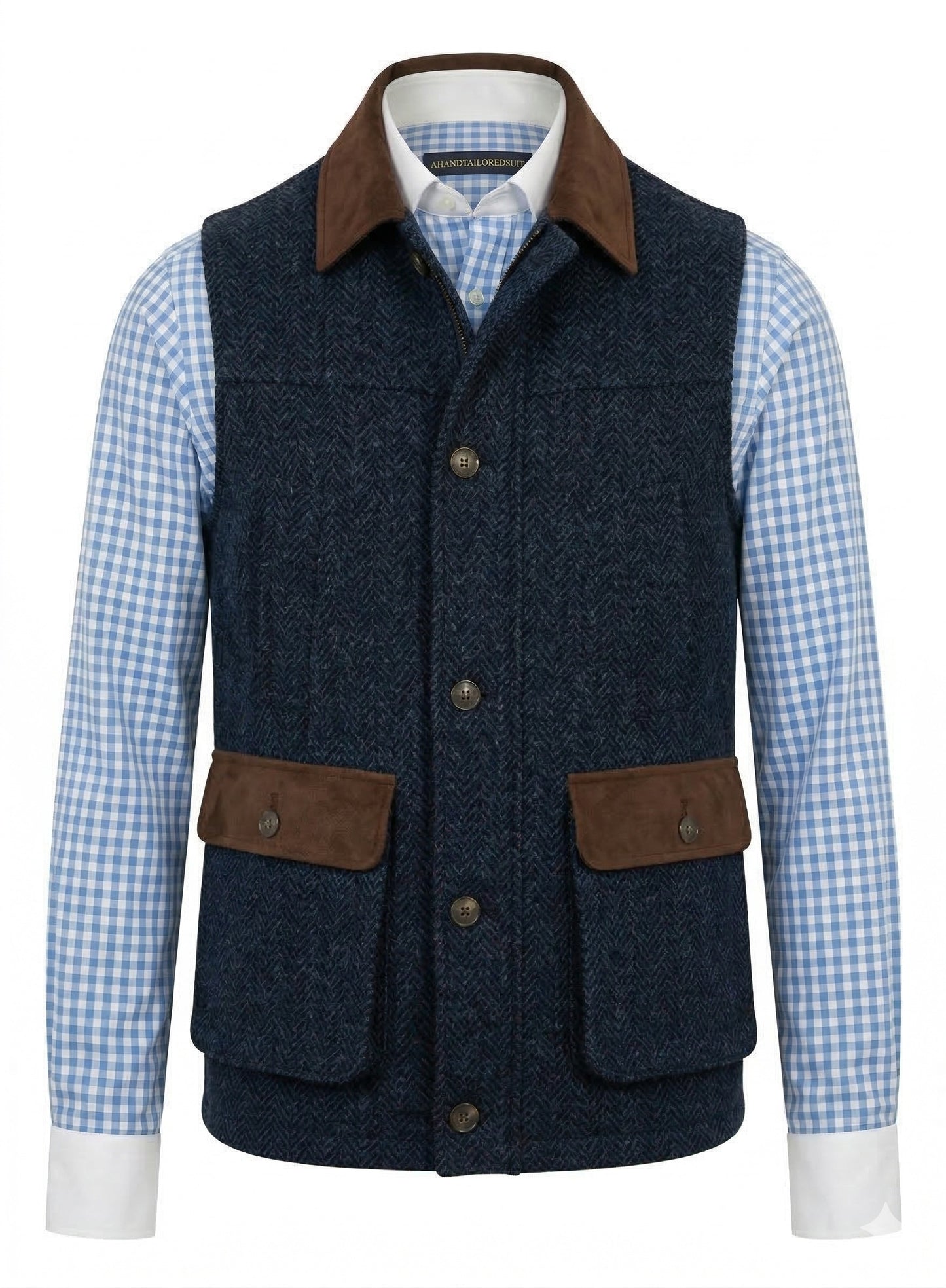 Tweed dark navy herringbone Gilet