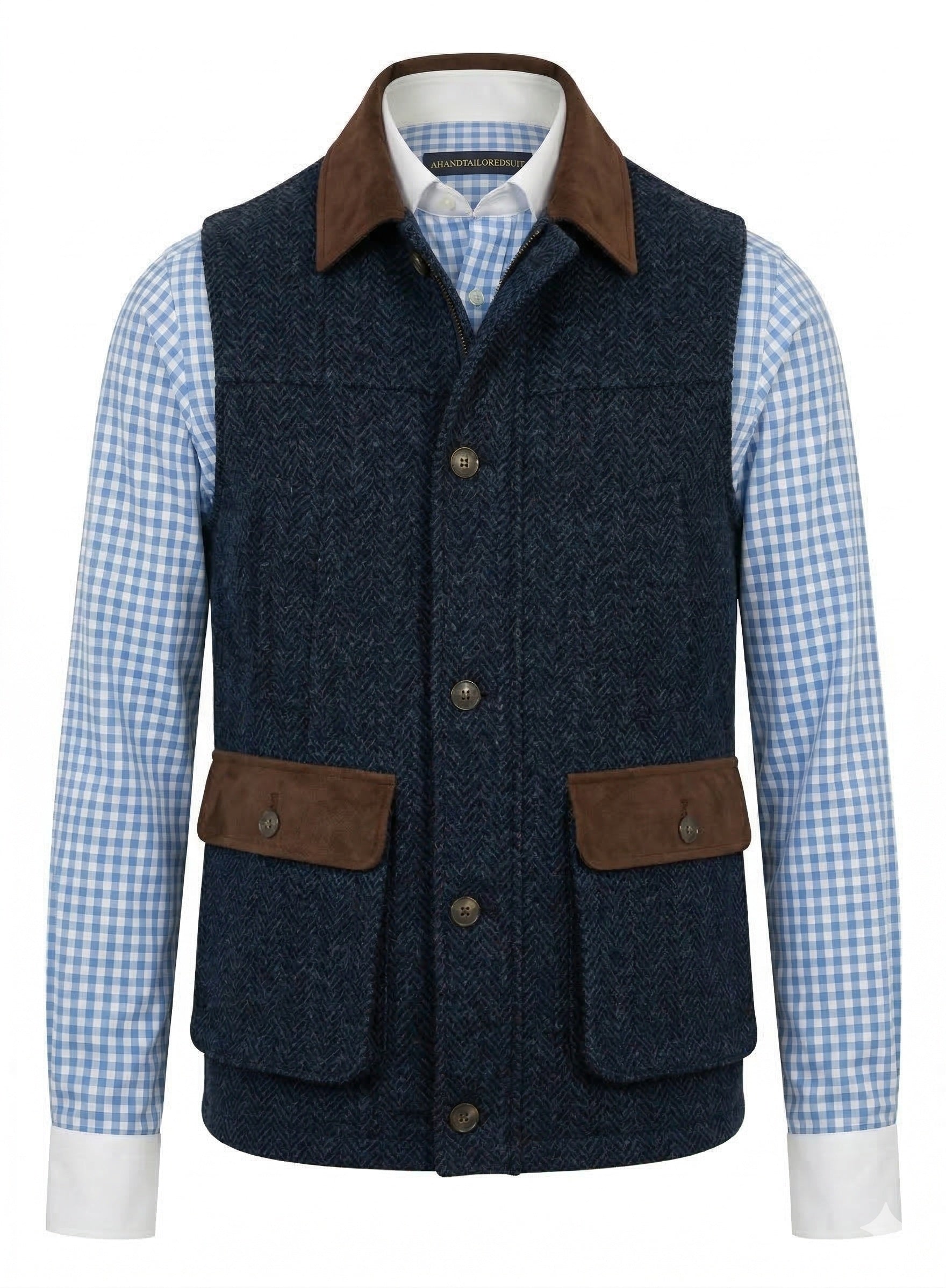 Tweed dark navy herringbone Gilet