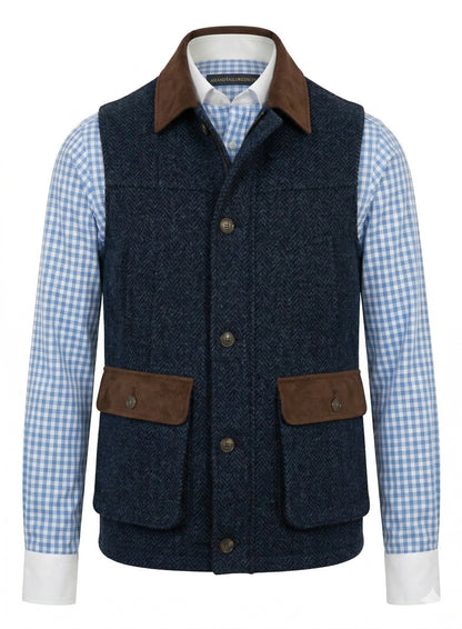 Tweed dark navy herringbone Gilet