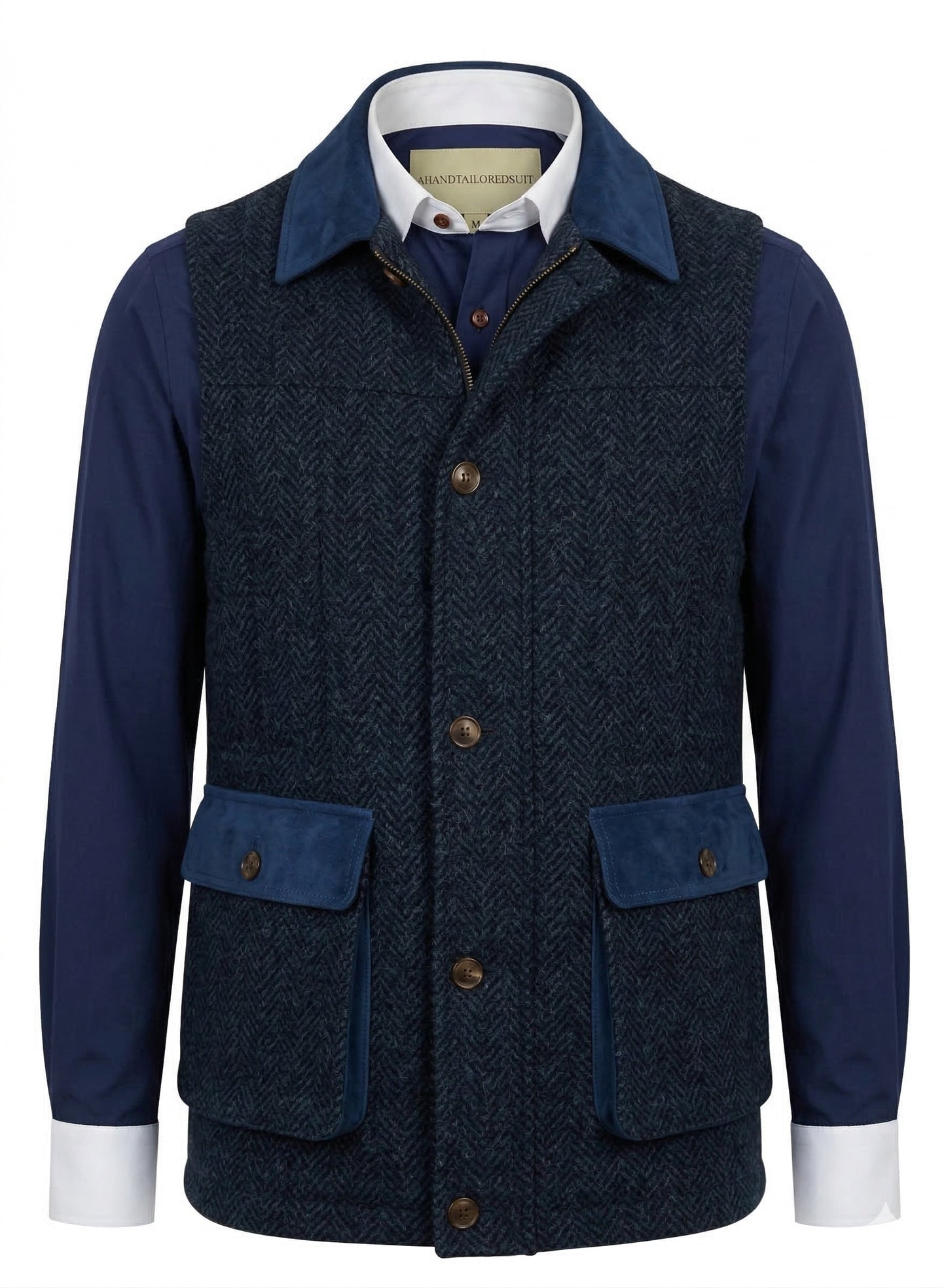 Tweed dark navy herringbone Gilet