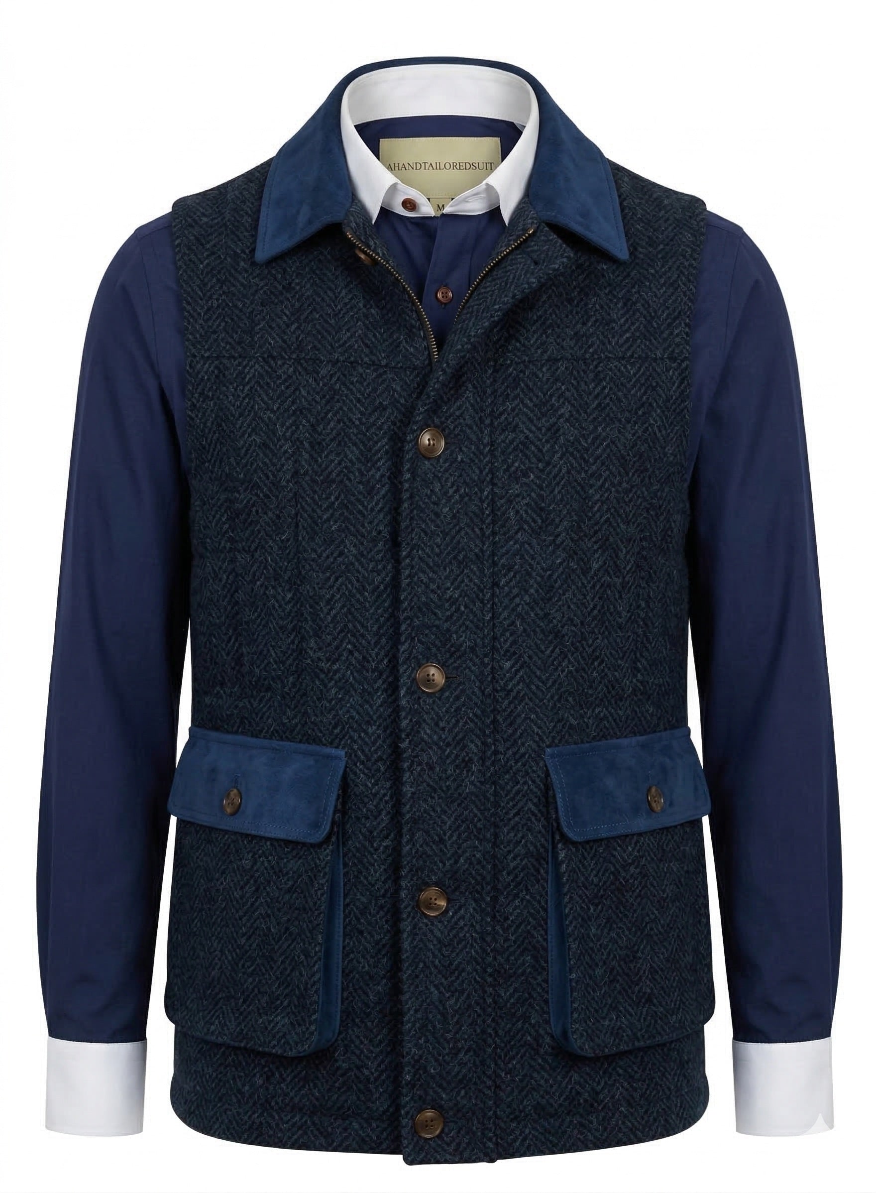 Tweed dark navy herringbone Gilet