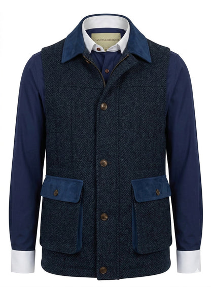 Tweed dark navy herringbone Gilet