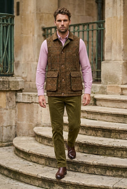 Tweed green & yellow colour with a multicoloured overcheck Gilet £550