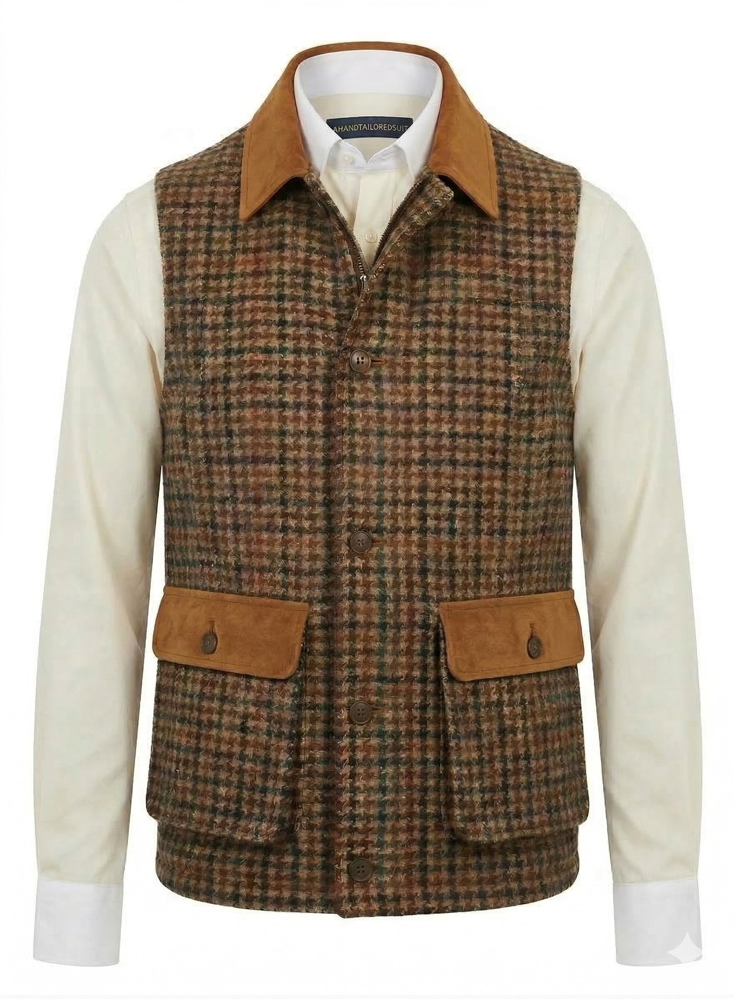 Tweed multicoloured dogtooth pattern Gilet