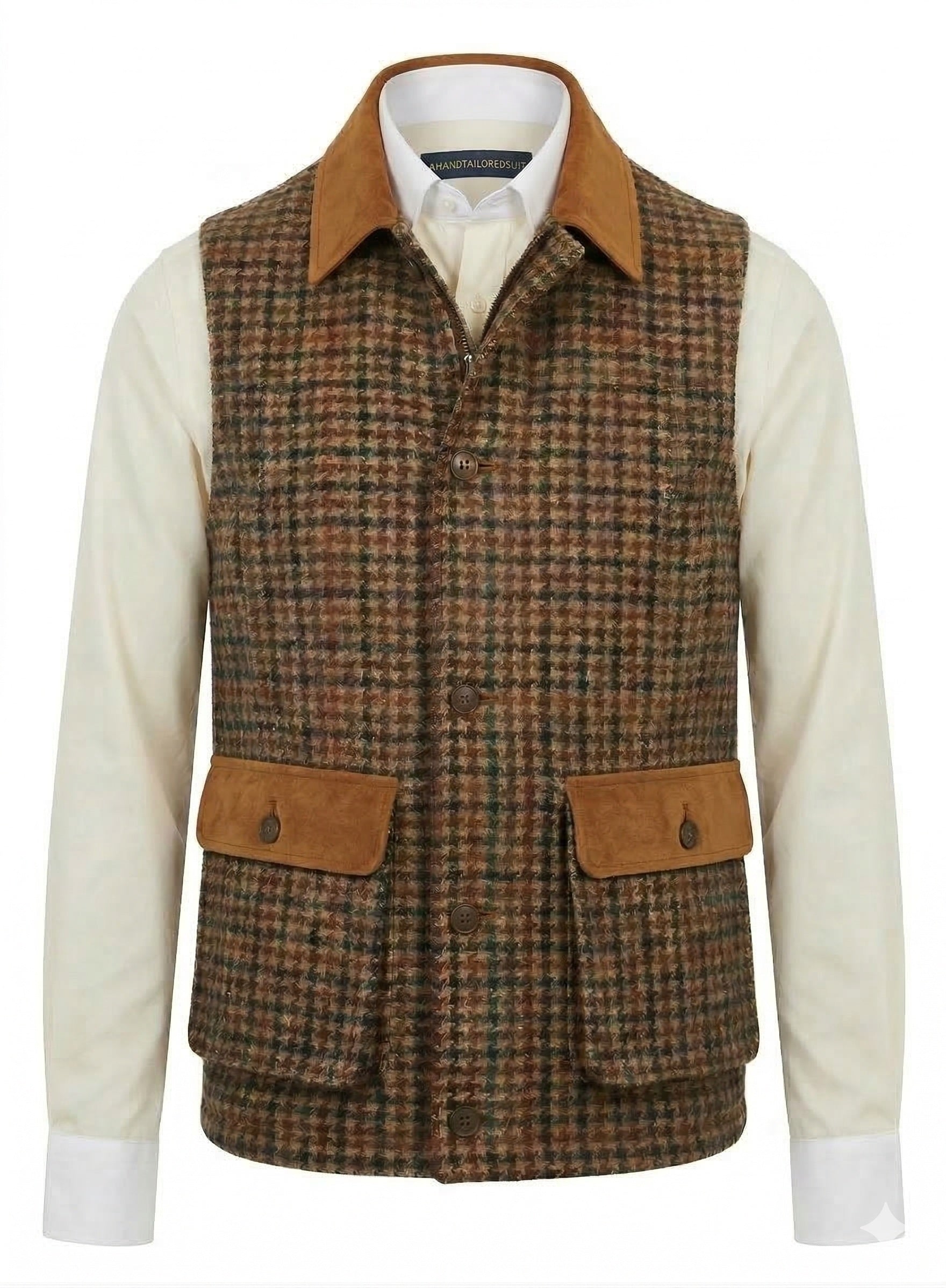 Tweed multicoloured dogtooth pattern Gilet