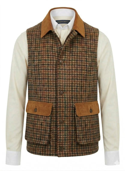Tweed multicoloured dogtooth pattern Gilet
