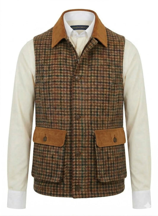 Tweed multicoloured dogtooth pattern Gilet