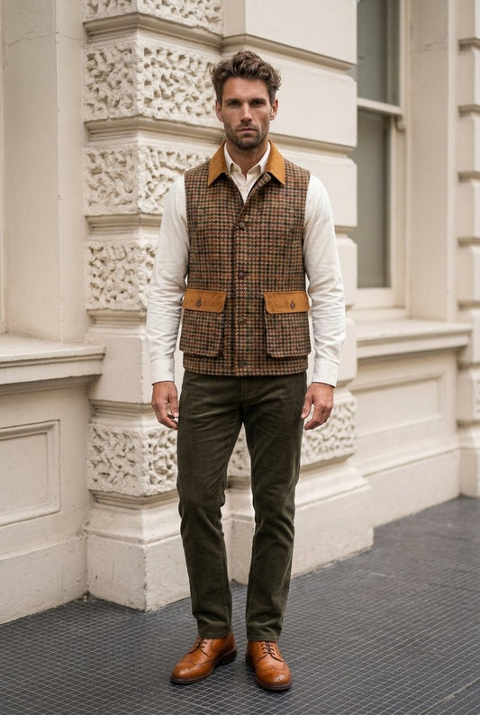 Tweed multicoloured dogtooth pattern Gilet £550
