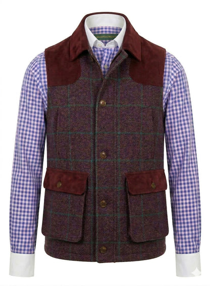 Tweed purple & green herringbone with an overcheck Gilet