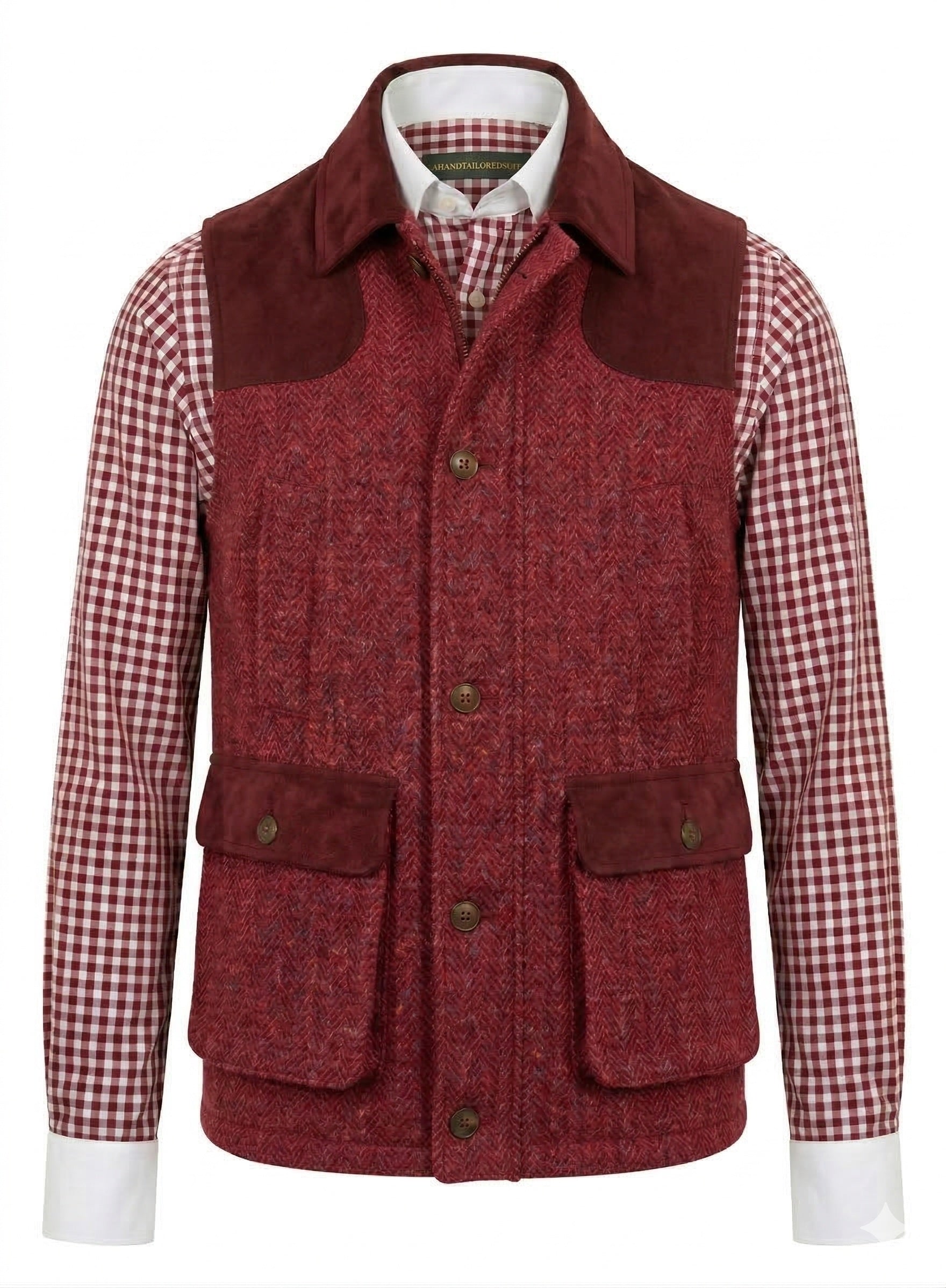 Tweed red & pink herringbone Gilet