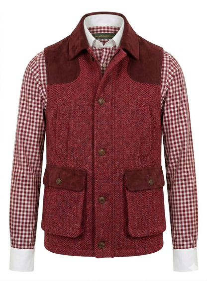 Tweed red & pink herringbone Gilet