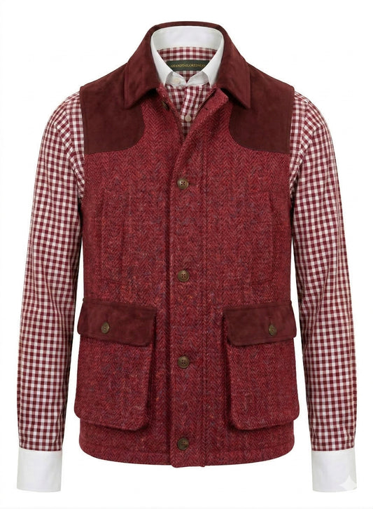 Tweed red & pink herringbone Gilet