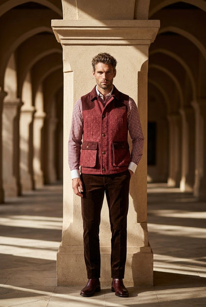 Tweed red & pink herringbone Gilet £550