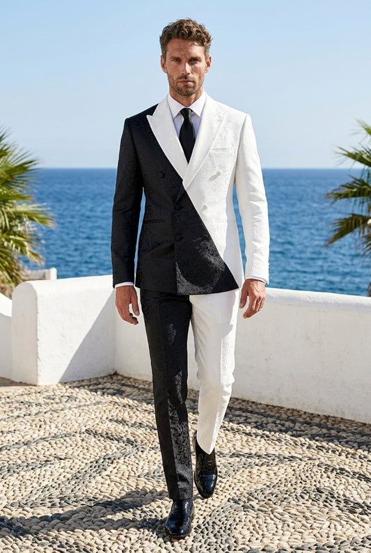 White/Black Double Breasted Tuxedo Jacket and Black Formal Trousers