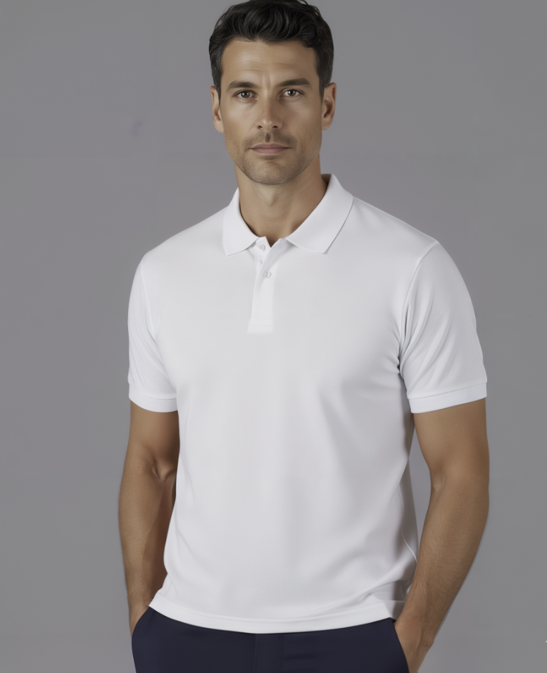 White/ Bespoke Cotton Short Sleeved Polo Shirt/ 100% Cotton