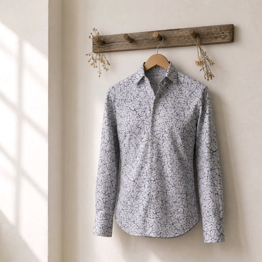 White and Navy Patterned Cotton/Stretch Shirt Style No: 1095-6