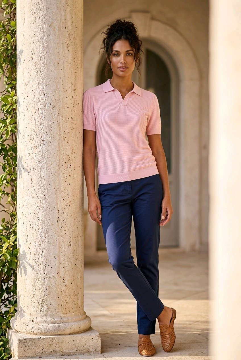 Women's Baby Pink/ Bespoke Cotton Short Sleeved Polo Shirt/ 100% Cotton