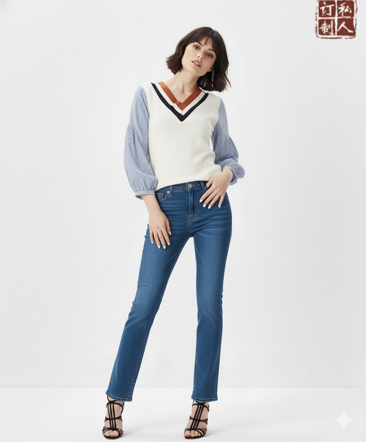 Women's Bespoke Japanese Selvedge Medium Blue Denim Stretch Jean Style No ZGA0010