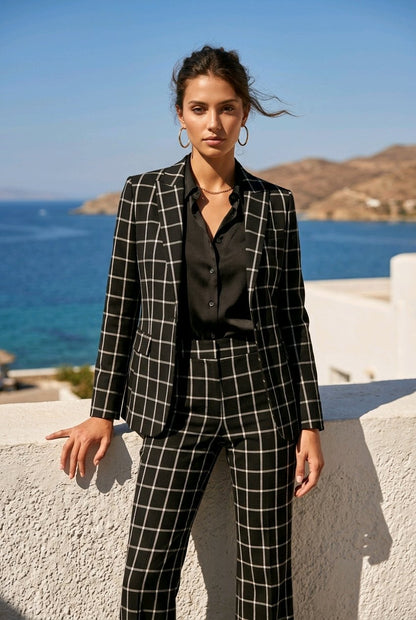 Women's Black/ White Check Single Breasted / Two Piece Suit Italian Pure Wool Super 110'S