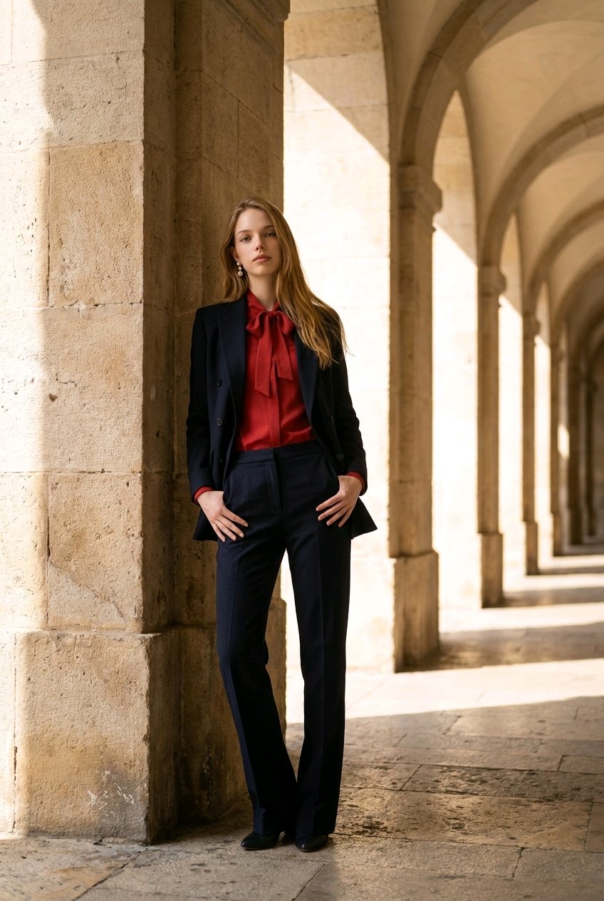 Women's English Double Breasted Pure Wool Dark Blue Super 120's Two Piece Suit