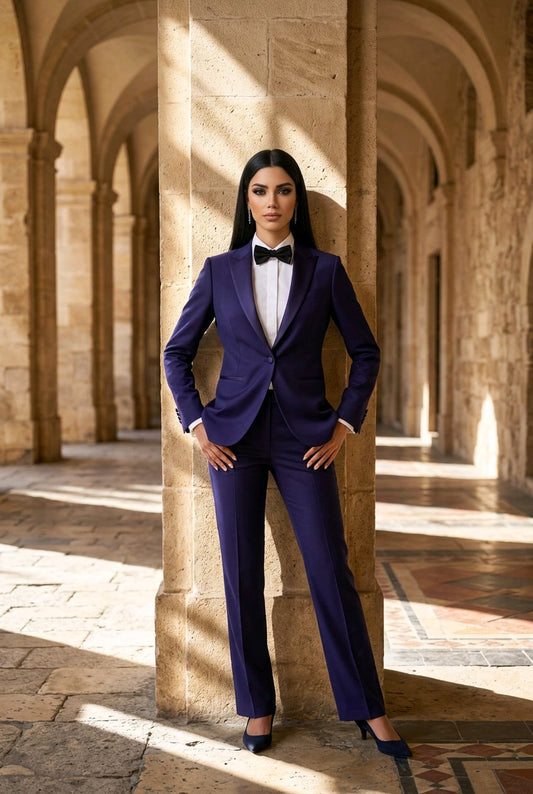 Women's English Pure Wool Navy Evening Suit Super 120's Two Piece Suit