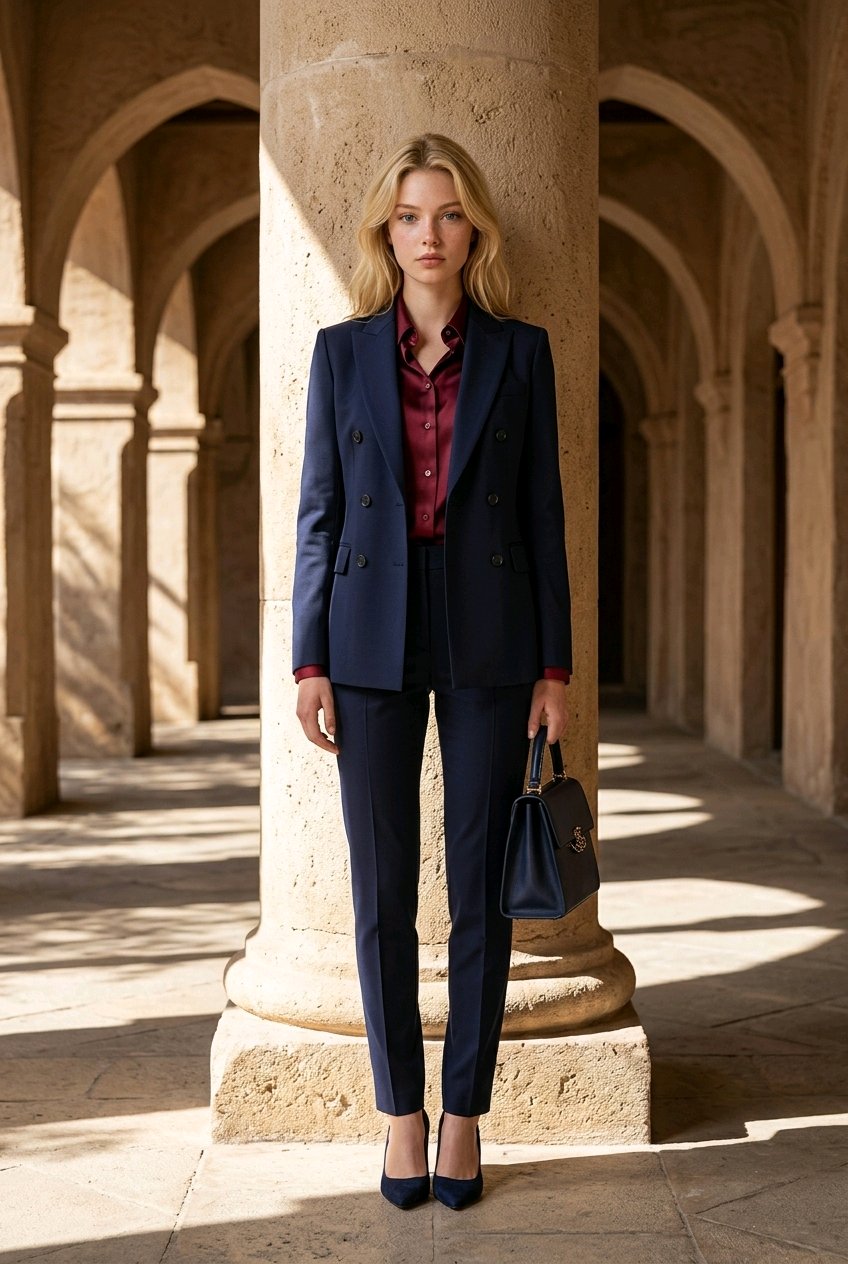 Women's Indigo Double Breasted / Two Piece Suit Italian Pure Wool Super 110'S