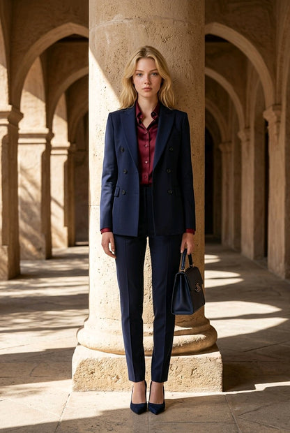 Women's Indigo Double Breasted / Two Piece Suit Italian Pure Wool Super 110'S