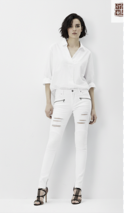 Women's Special Edition Japanese Selvedge Fitted Denim Biker Destruction Jeans White