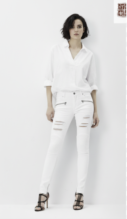 Women's Special Edition Japanese Selvedge Fitted Denim Biker Destruction Jeans White