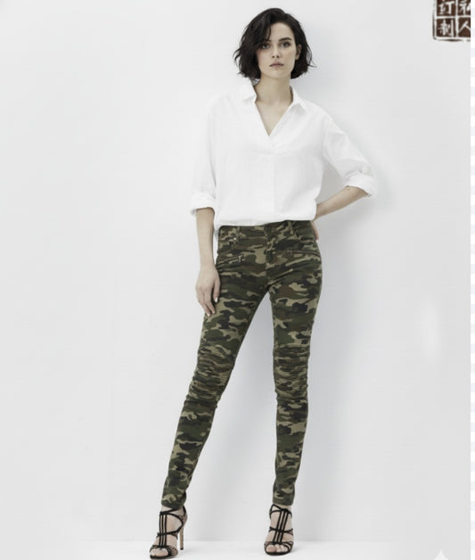 Women's Special Edition Japanese Selvedge Fitted Denim Biker Jeans Destruction Camouflage