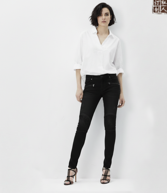 Women's Special Edition Japanese Selvedge Fitted Denim Biker Destruction Jeans Black