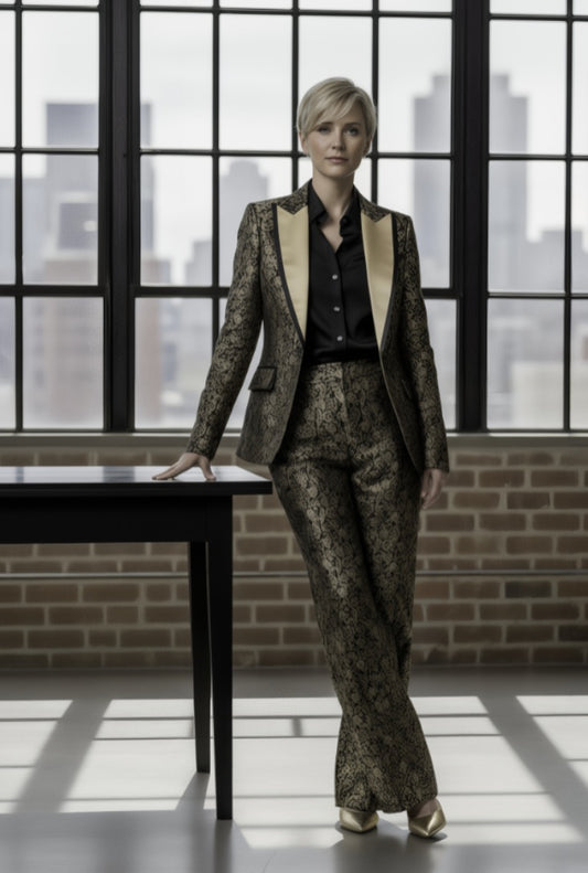 Women's Tuxedo Gold and Black Jacquard Jacket, Style Number J39122/200